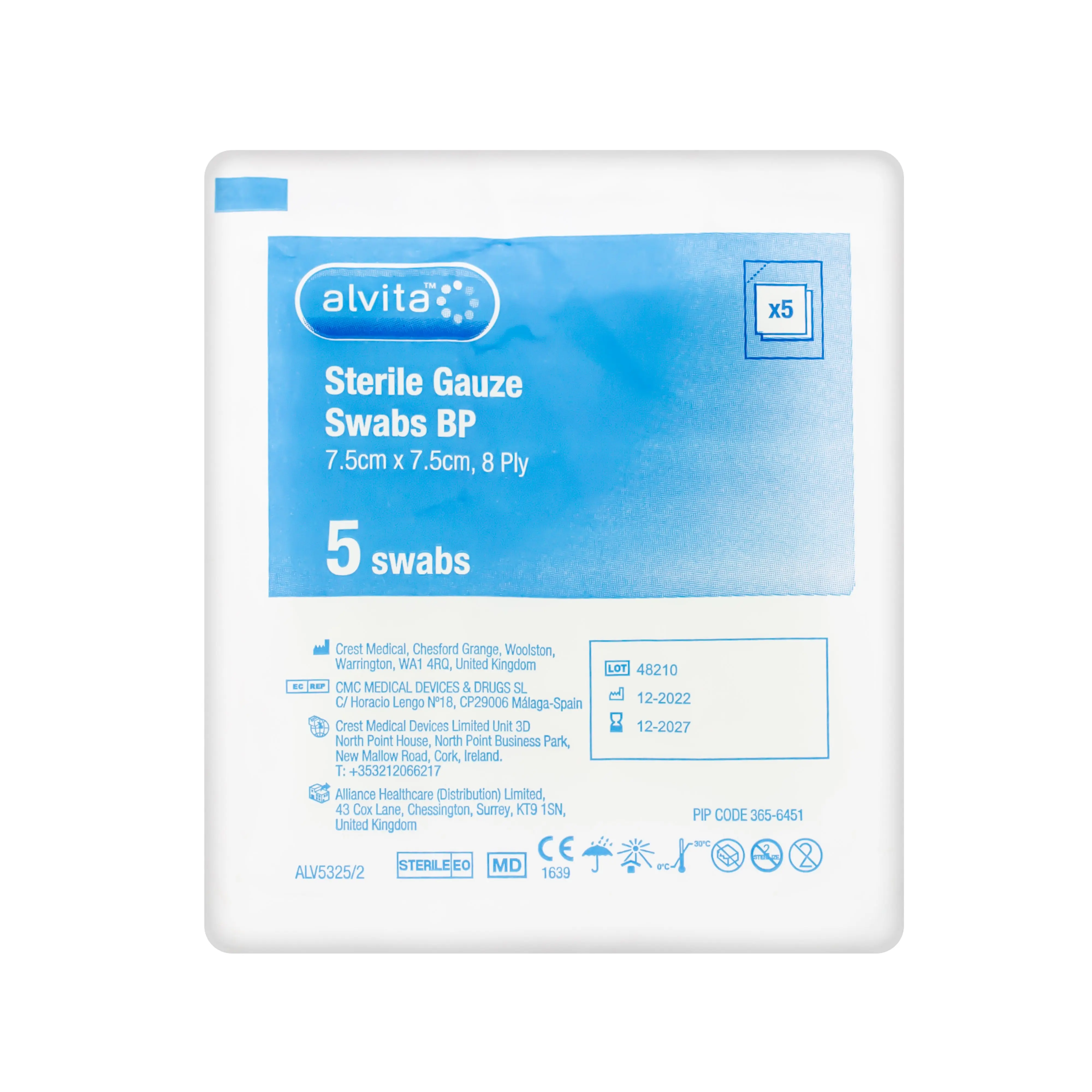 Alvita Gauze Sterile Bandage - 8ply 100% Cotton Bandage (7.5cm x 7.5cm) (x5) - Image 3