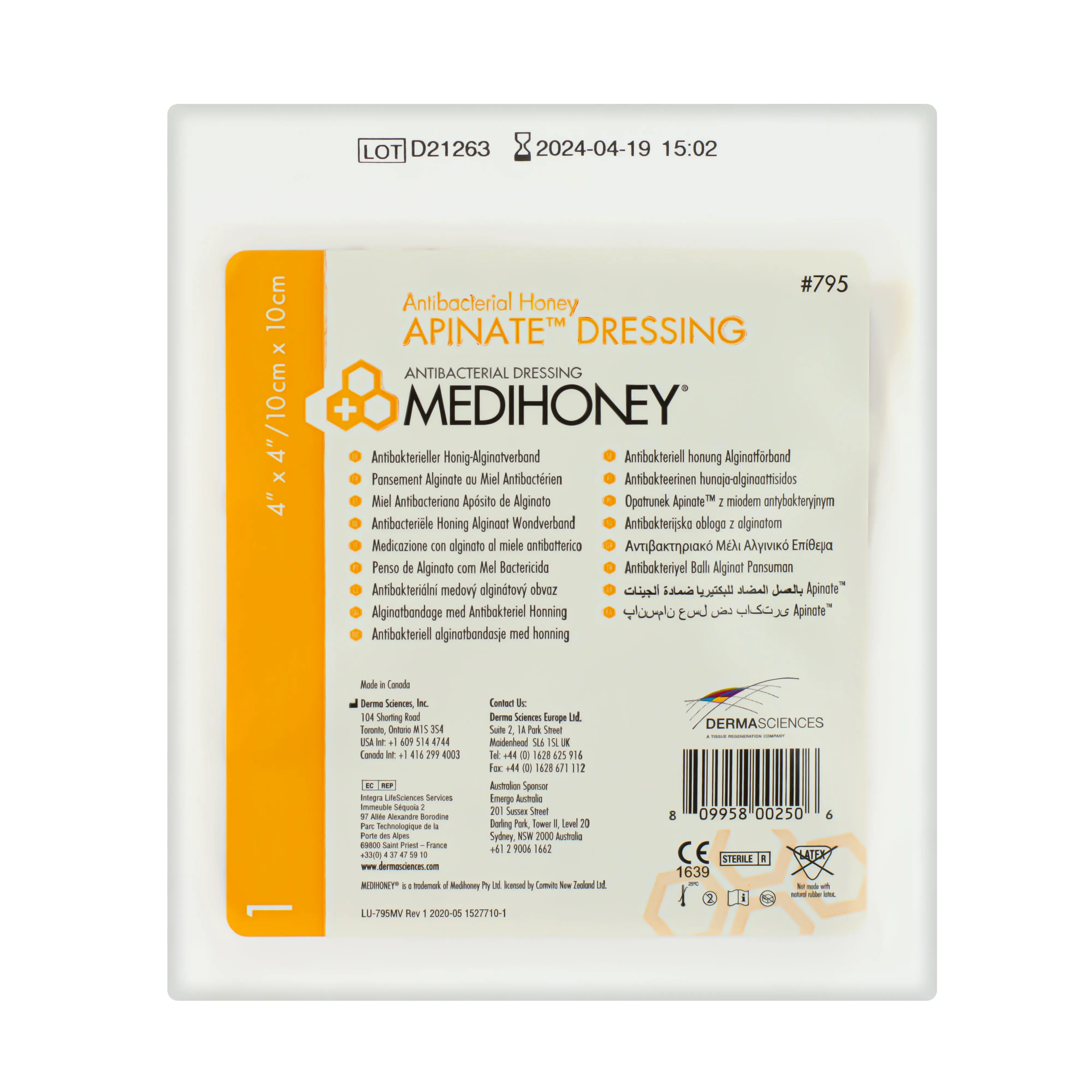 MediHoney Antibacterial Apinate Dressing - Active Leptospermum Manuka Honey (10cm x 10cm) (x1 or 5) - Image 3